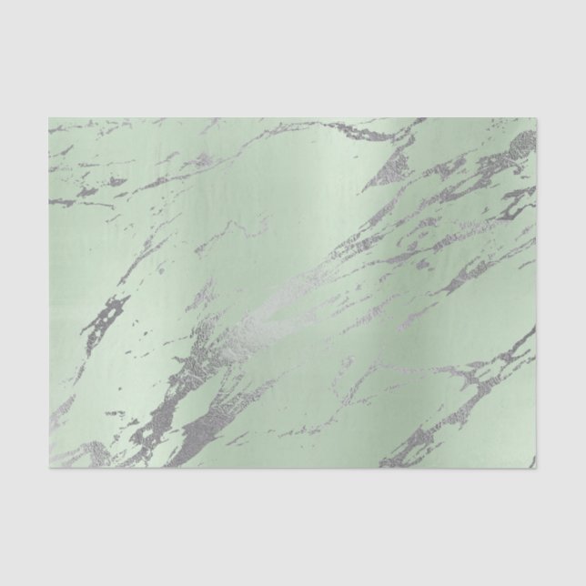Marble Grey Mint Green Gold Metallic Silver Tissue Paper (Front)