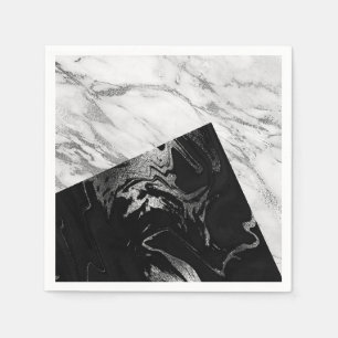 Marble Grey Silver Abstract Geometric Black White Napkin