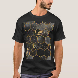Marble Hexagon, Golden Leaves Texture. T-Shirt