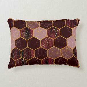 Marble hexagon seamless texture with gold accent pillow