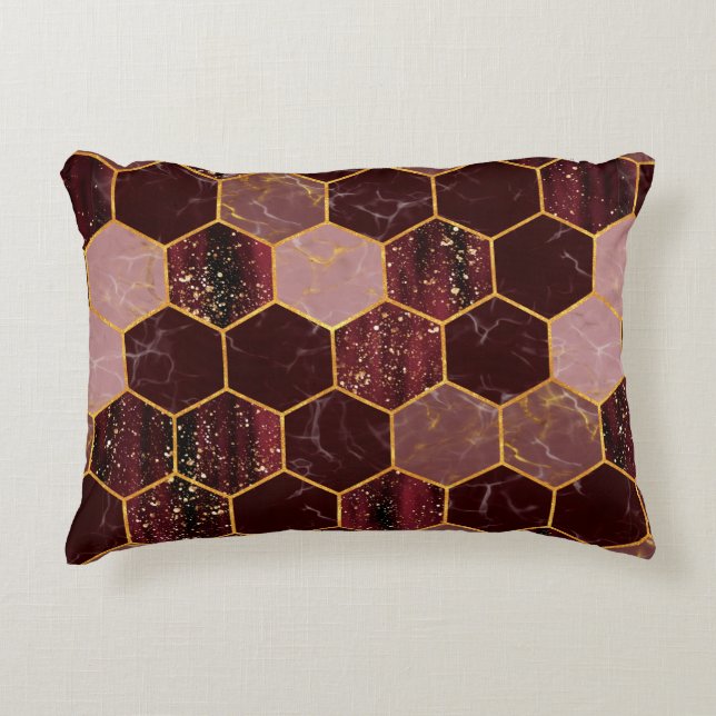 Marble hexagon seamless texture with gold accent pillow (Front)