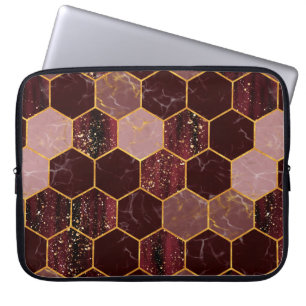 Marble hexagon seamless texture with gold laptop sleeve