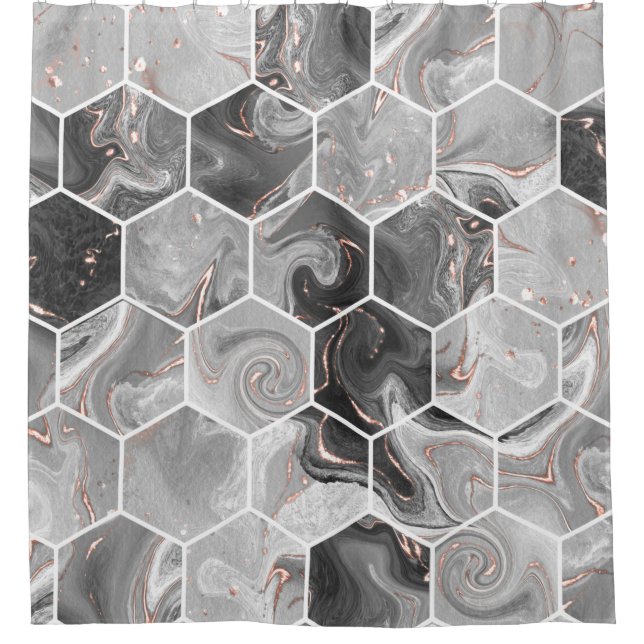Marble hexagon seamless texture with gold pattern (Front)