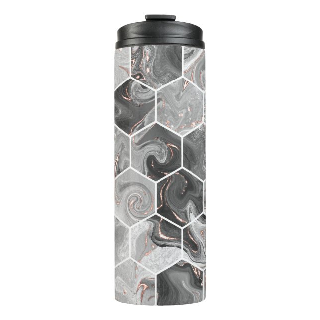 Marble hexagon seamless texture with gold pattern thermal tumbler (Front)