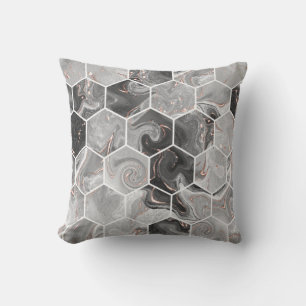 Marble hexagon seamless texture with gold pattern throw pillow