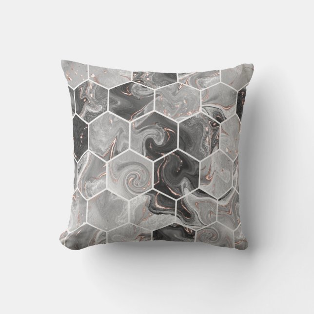 Marble hexagon seamless texture with gold pattern throw pillow (Front)