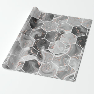 Marble hexagon seamless texture with gold pattern wrapping paper