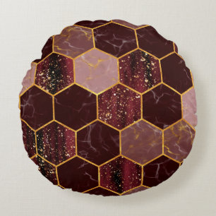 Marble hexagon seamless texture with gold round pillow
