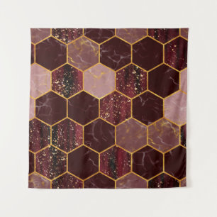 Marble hexagon seamless texture with gold tapestry