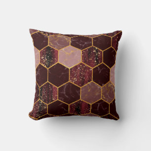 Marble hexagon seamless texture with gold throw pillow