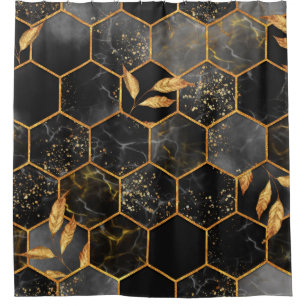 Marble hexagon seamless texture with golden leaves