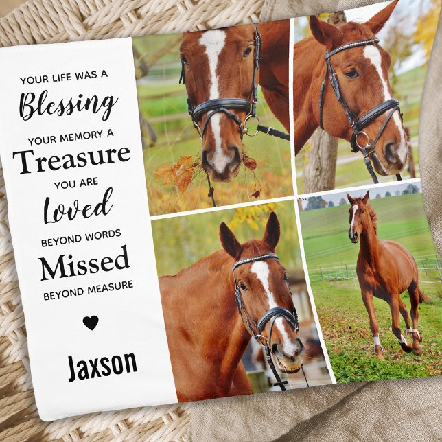 Marble Horse Pet Memorial Photo Fleece Blanket (Creator Uploaded)