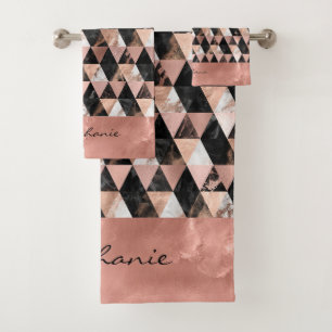 Marble in black   white & rose gold Monogram Bath Towel Set