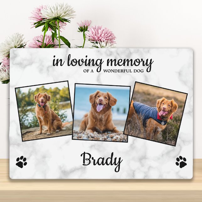 Marble In Loving Memory 3 Photo Pet Memorial Plaque (Creator Uploaded)