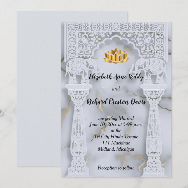 Marble Indian Hindu Wedding Invitation (Front/Back)