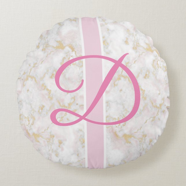 Marble Initial Personalized Pink Pillow Poufs (Front)