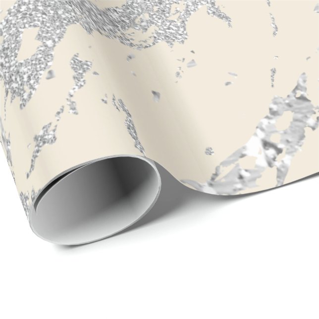 Marble Ivory Metal Silver Grey Strokes Abstract Wrapping Paper (Roll Corner)