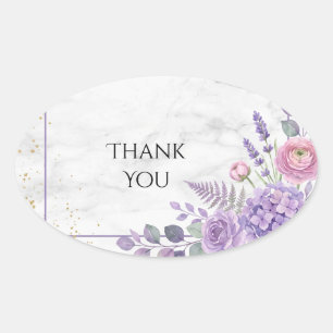 Marble Lavender Rose Gold Wedding Thank You Oval Sticker