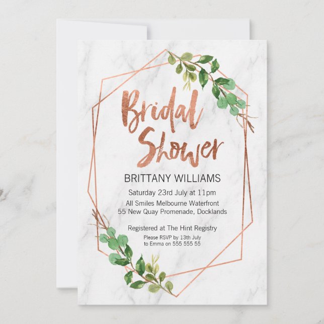 Marble Line Art Greenery Bridal Shower Invitation (Front)
