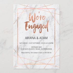 Marble Line Art Rose Gold Engagement Invitation