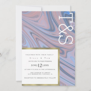 Marble Liquid Blush Blue Gold Typography Wedding Invitation