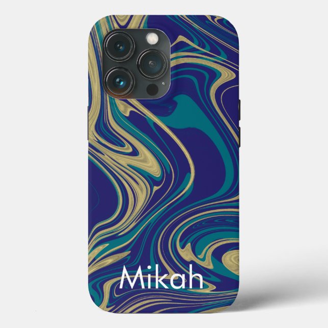 Marble Liquid Faux Gold Blue Greenish Case-Mate iPhone Case (Back)
