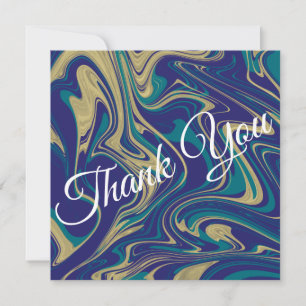 Marble Liquid Faux Gold Blue Greenish Thank You Invitation