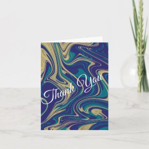Marble Liquid Faux Gold Blue Greenish Thank You  Invitation