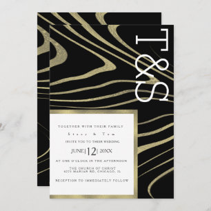 Marble Liquid Gold Agate Typography Wedding Invitation