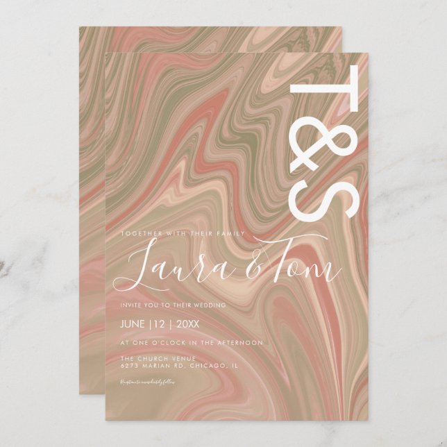 Marble Liquid Terracotta Agate Typography Wedding  Invitation (Front/Back)