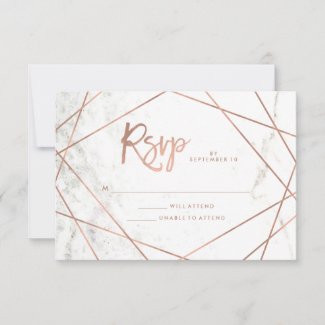Marble Look and Faux Rose Gold Geometric RSVP