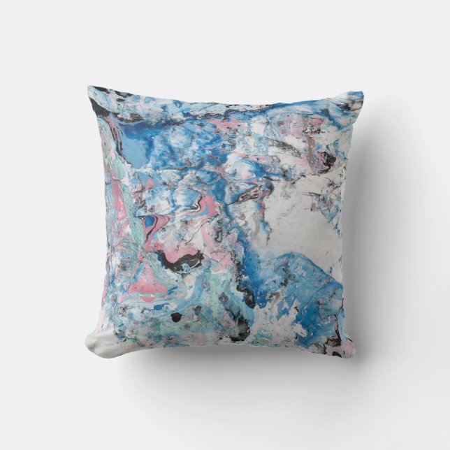 Marble Look Pink Blue Purple White Colours Abstrac Throw Pillow (Front)