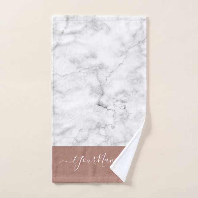 Marble look& rose gold  - elegant personalized hand towel (Hand Towel)