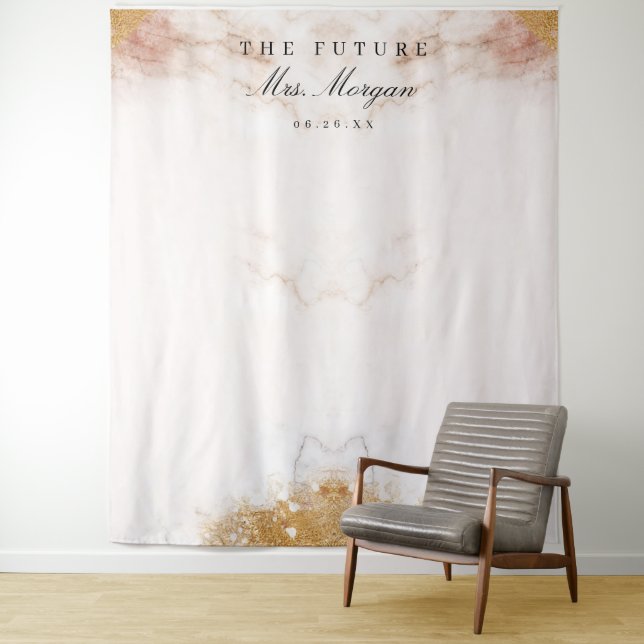 Marble Luxe Bridal Shower Backdrop Photo Booth Tapestry (In Situ)