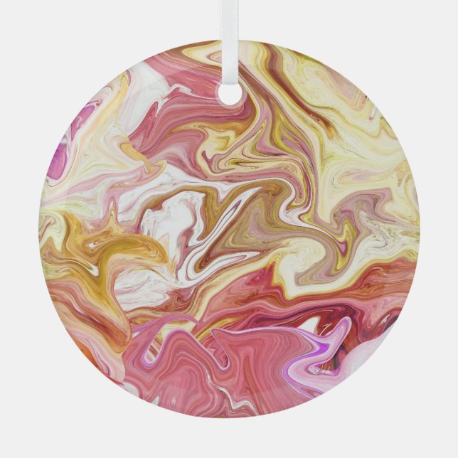 Marble Magic: Colourful Abstract Design Glass Ornament (Front)
