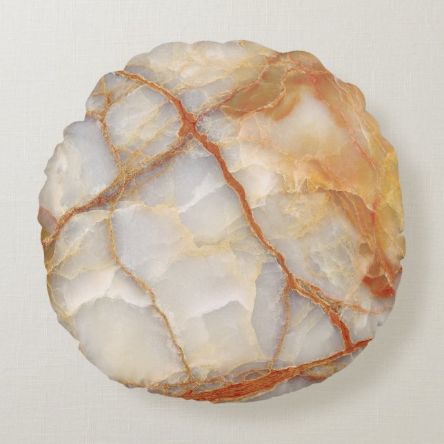 Marble Majesty: Glossy Elegance Round Pillow (Front)