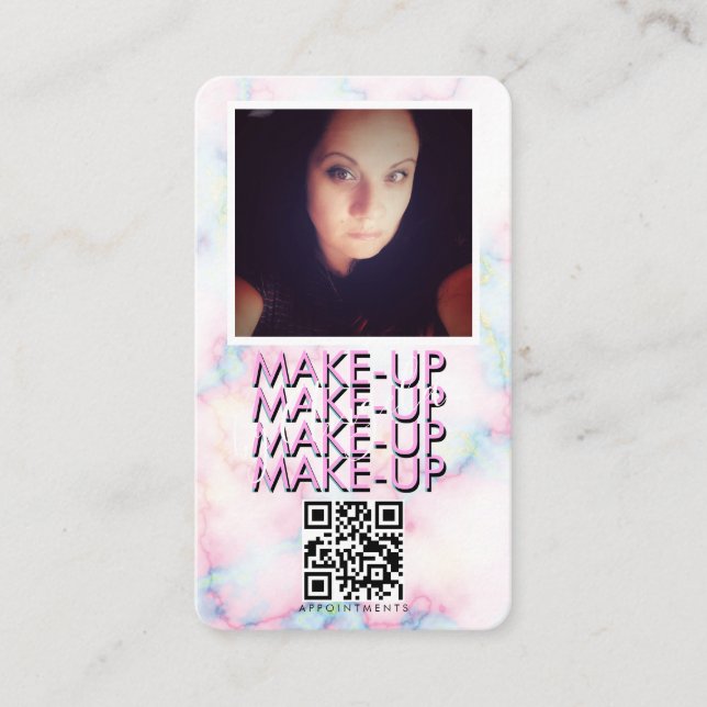 Marble Makeup Salon QR Code Photo  Business Card (Front)