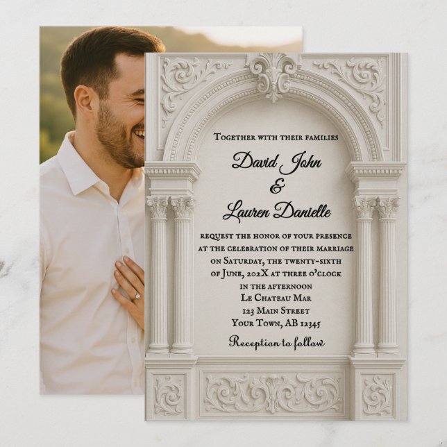 Marble Memories Photo Wedding Invitation (Front/Back)