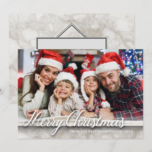 Marble Merry Christmas Family Photo 2 Sided Card (Front/Back)