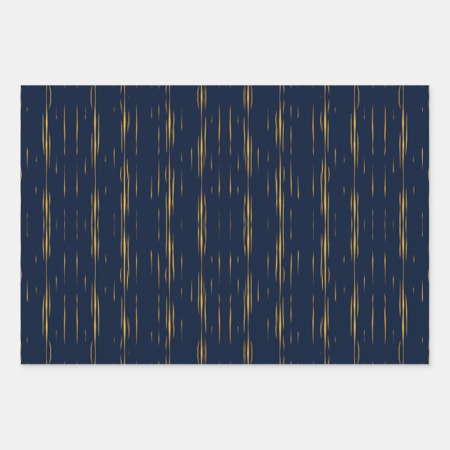 Marble Metallic Gold Pinstripes Against Navy Blue Wrapping Paper Sheet (Front)
