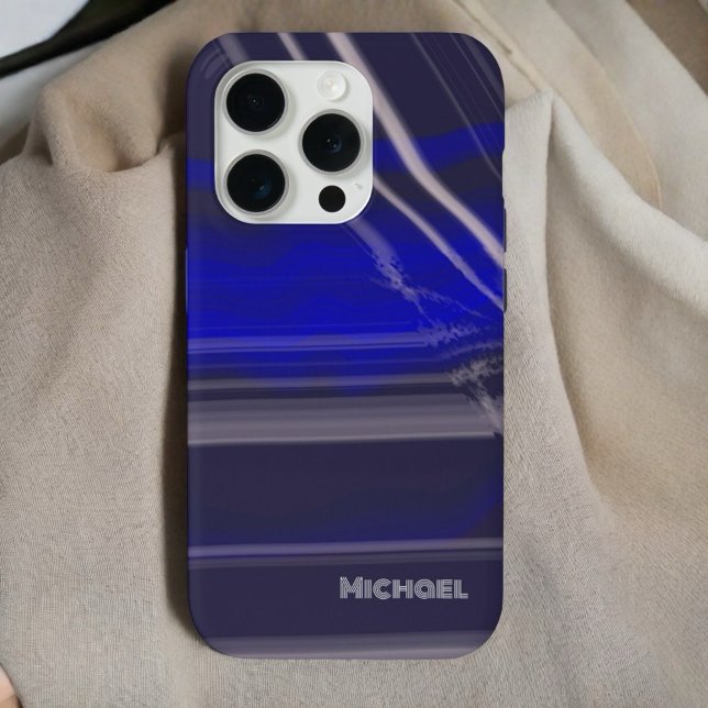 Marble minimal script simple modern navy blue grey Case-Mate iPhone case (Creator Uploaded)