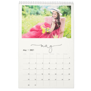 Marble Minimalist Script Multi Family Photo Calendar