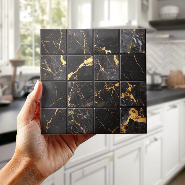 Marble Mix 4x4 Squares Black/Gold ID1186b Tile (Creator Uploaded)