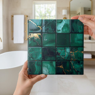 Marble Mix 4x4 Squares Emerald Green ID1185a Tile
