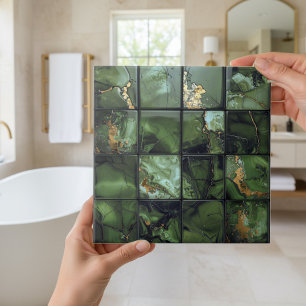 Marble Mix 4x4 Squares Olive Green ID1186b Tile