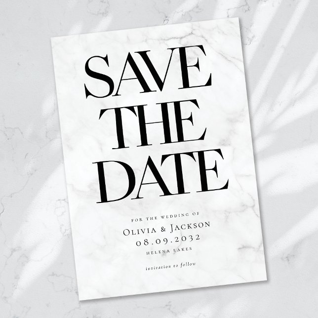 Marble Modern Minimalist Bold Typography Wedding Save The Date (Creator Uploaded)