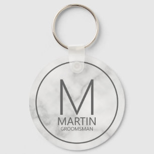 Marble Modern Personalized Monogram&Name Groomsmen Keychain