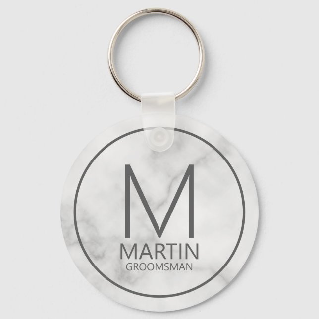 Marble Modern Personalized Monogram&Name Groomsmen Keychain (Front)