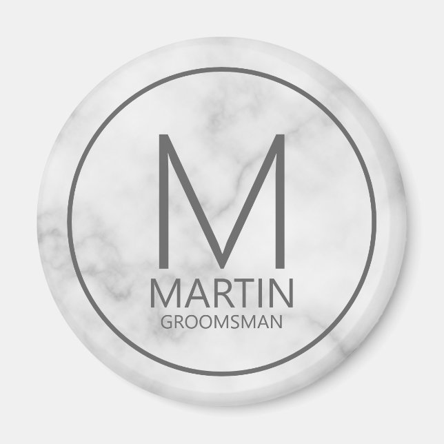 Marble Modern Personalized Monogram&Name Groomsmen Magnet (Front)