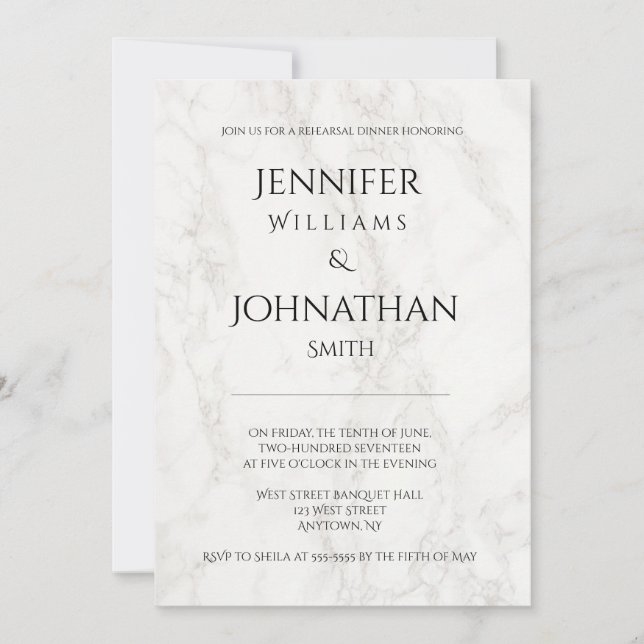 Marble modern rehearsal dinner invitations (Front)